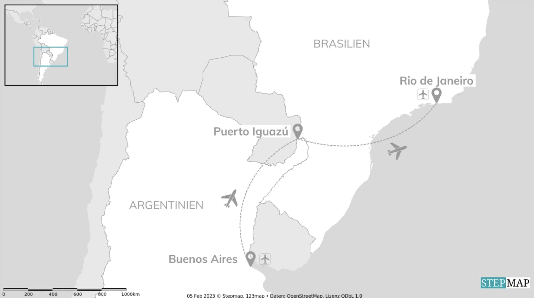 Brasilien & Argentinien Rundreise Route