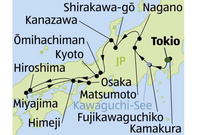 Japan Rundreise Route