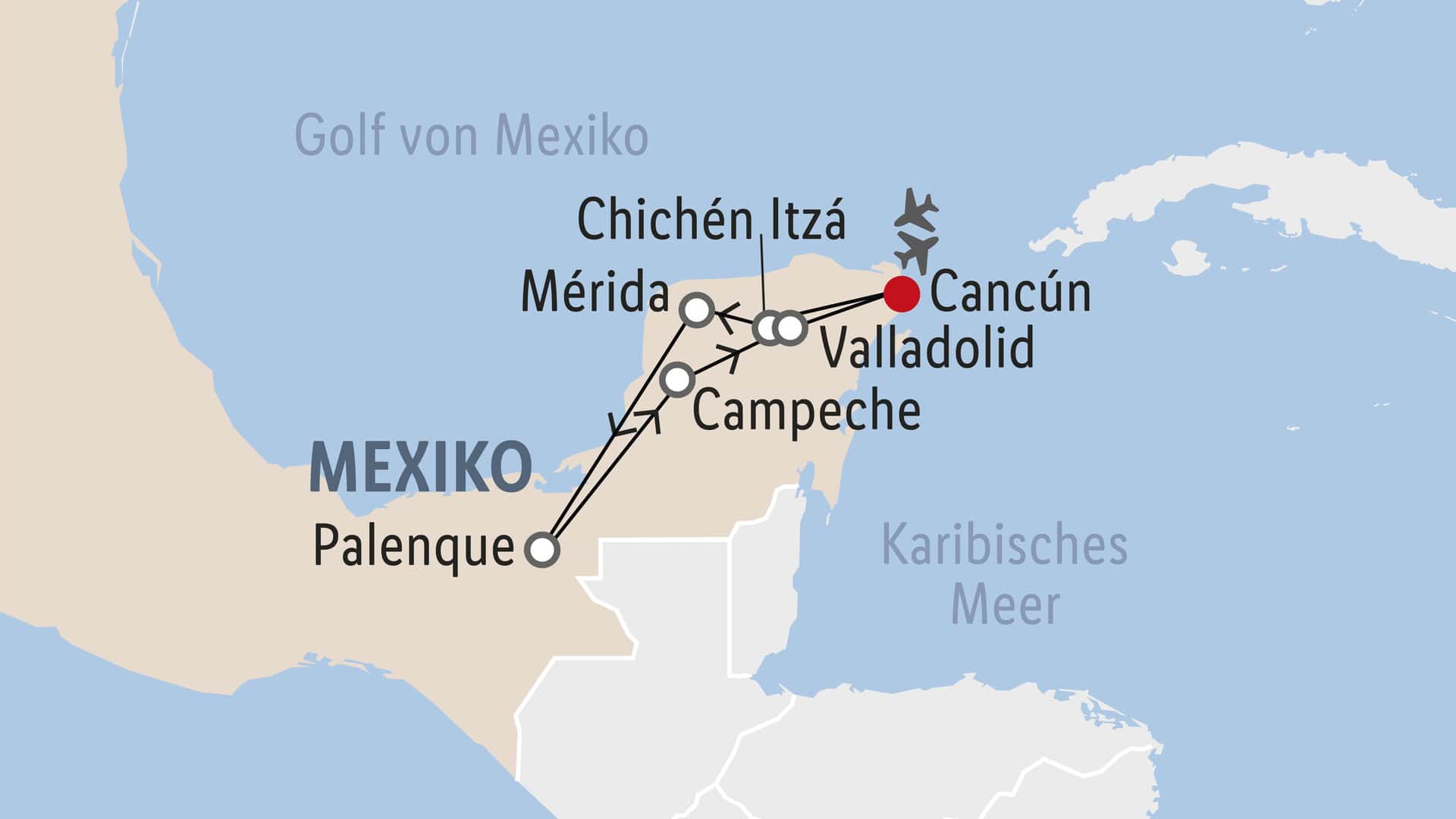 Mexiko Rundreise Route